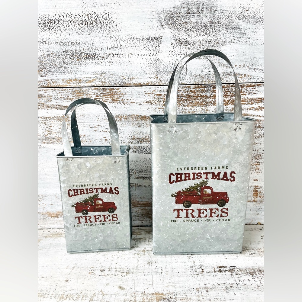 Christmas Trees Metal Totes 2Pc Set